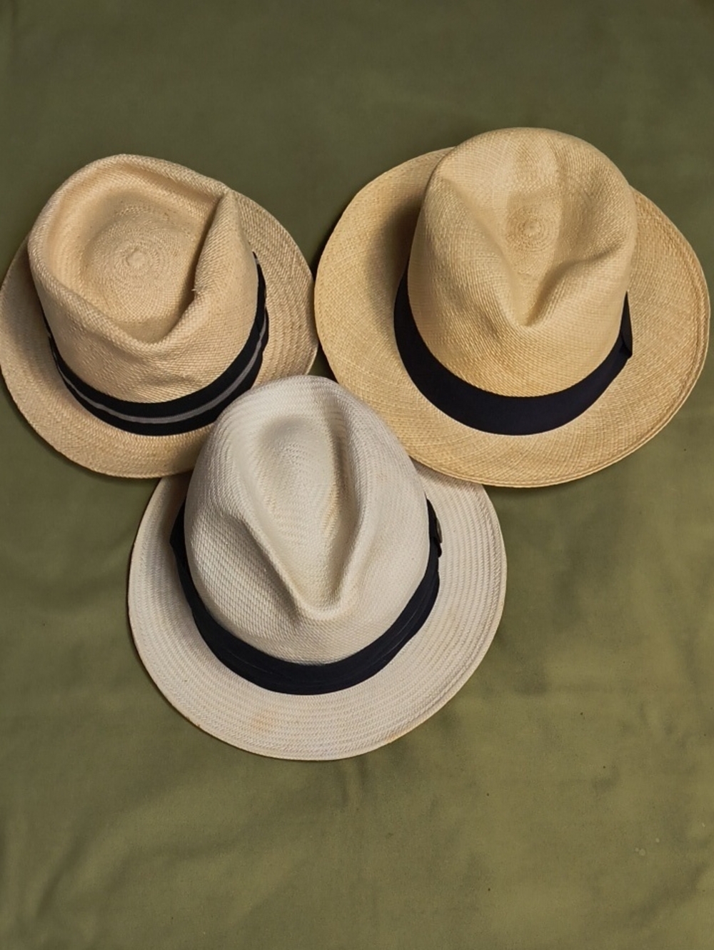 Three Small Straw Fedoras with Black Trim